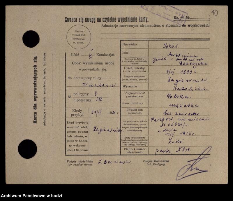 Obraz 13 z jednostki "[Spis ludności Łodzi] Sokowska-Sońska"