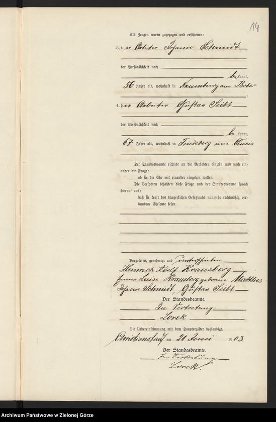 image.from.unit.number "Heiraths-Neben-Register im Standes-Amt Christianstadt a[m] B[ober] Kreis Sorau N[ieder] L[ausitz] pro 1903"