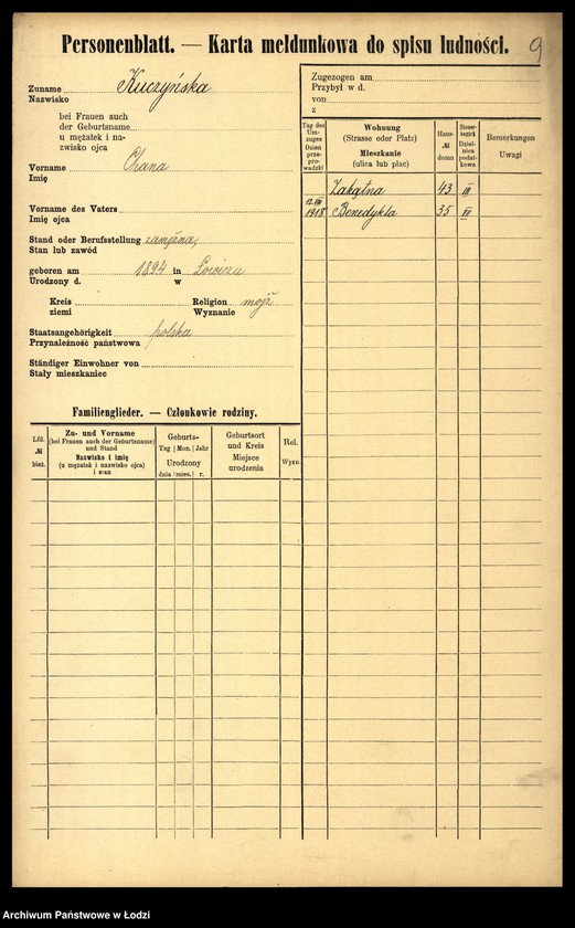 Obraz 11 z jednostki "[Spis ludności Łodzi] Kuczyńska - Kujawiński"