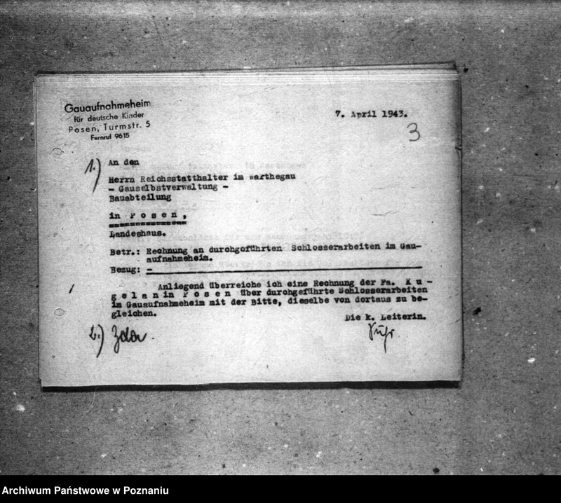 Obraz 7 z jednostki "Schriftwechsel mit der Gauselbsverwaltung vom 1 IV 1943 bis 31 III 1944. [Korespondencja w sprawach finansowych]."