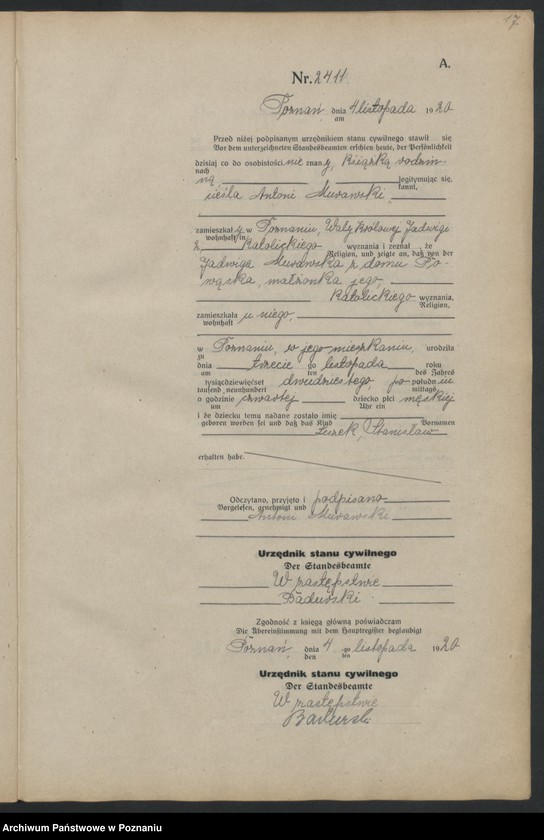 Obraz 19 z jednostki "Księga urodzeń odpis tom VII [Rejestr poboczny urodzeń]"