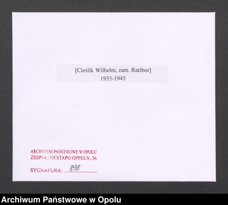 Obraz 2 z jednostki "[Cieslik Wilhelm, zam. Ratibor]"