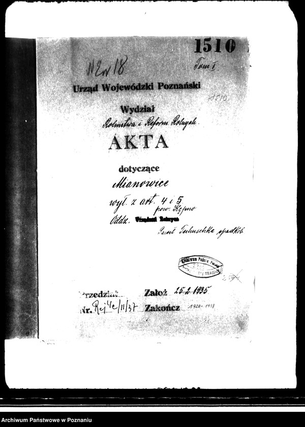 Obraz 4 z jednostki "Majątek Mianowice wyłączenie z art. 4,5 ustawy o reformie rolnej Paweł Tschuschke - spadkobierca"