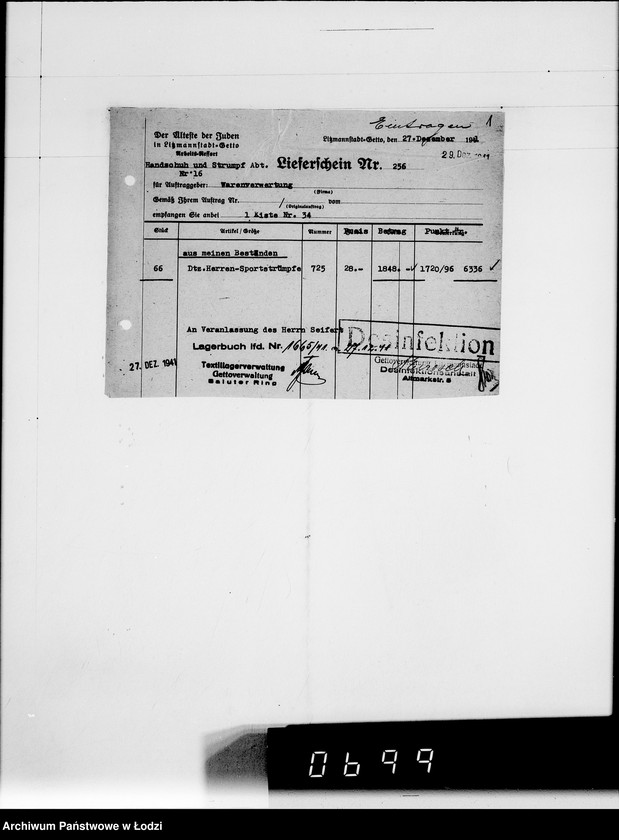 Obraz 5 z jednostki "Handschuh-u.Strumpf-Abteilung. [Świadectwa dostaw z Getta]"