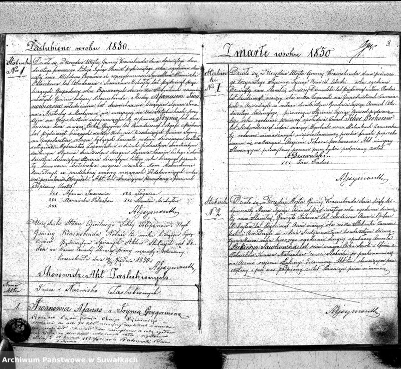 image.from.unit.number "Duplikaty Urodzonych, Zaślubionych i zmarłych Sekty Filiponów z Gminy Krasnohruda na rok 1850 r."
