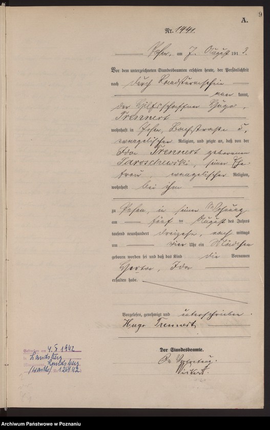 Obraz 11 z jednostki "Księga miejscowa urodzeń tom IV [Rejestr główny urodzeń]"