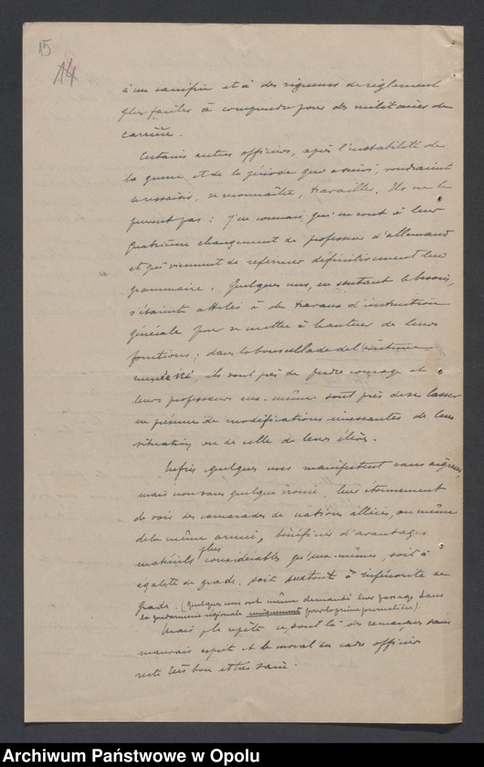 Obraz 15 z jednostki "/Raporty miesięczne oddziałów wojsk francuskich o morale żołnierzy/ V 1920"