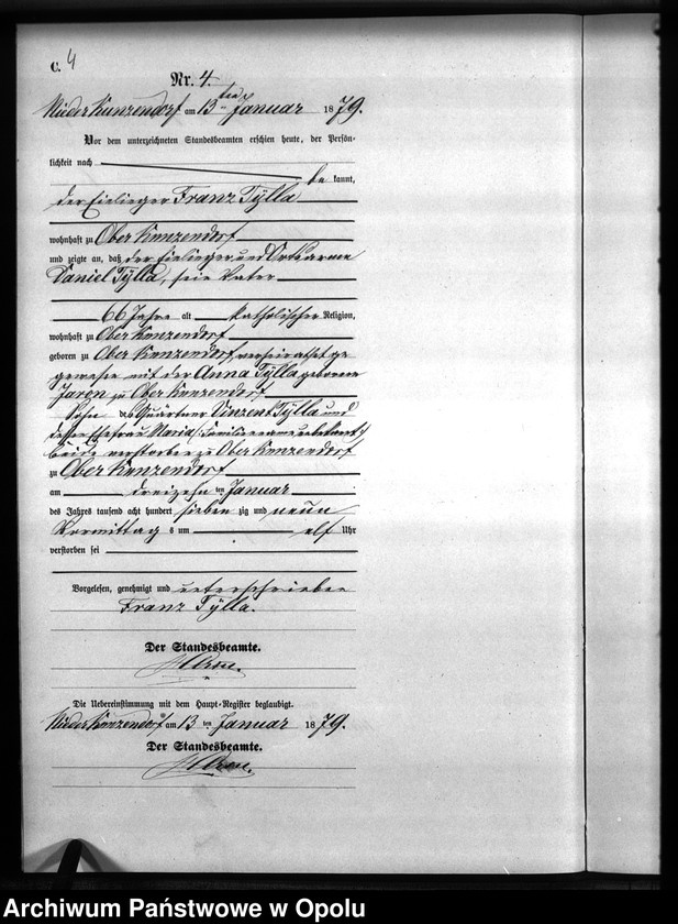 Obraz 7 z jednostki "Sterbe-Neben-Register Standesamts Kunzendorf pro 1879"