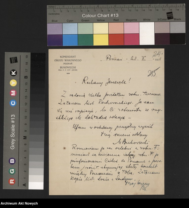 image.from.unit.number "Bukowiecki Mieczysław, pułkownik.  Położenie ziemiaństwa na terenach b. zaboru pruskiego w okresie kryzysu. Podziękowanie za przesłanie książki. Opinia pracownika poselstwa RP w Londynie Stanisława Łosia o zadowoleniu Niemiec z powodu zaburzeń w Polsce w okresie zamachu majowego."