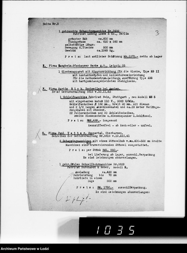 Obraz 7 z jednostki "Werkzeugmaschinen.[Korespondencja w sprawie zakupu]"