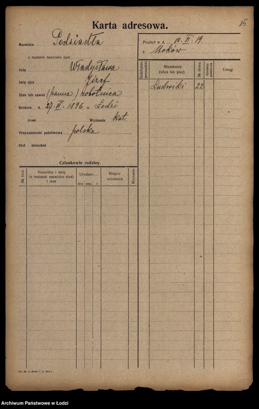 Obraz 17 z jednostki "[Spis ludności Łodzi] Podsadnik-Pokrzywa"