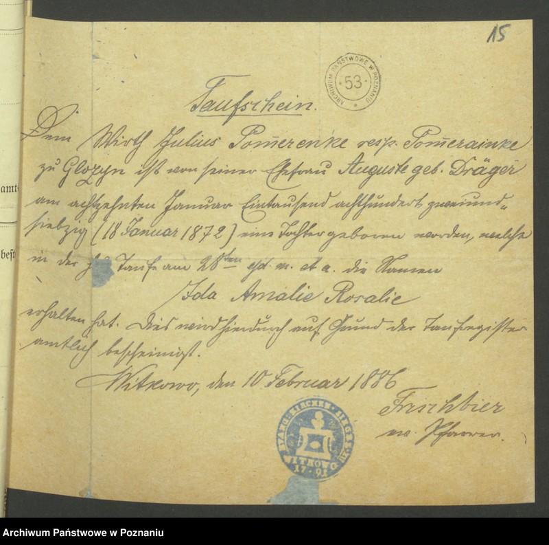 Obraz 17 z jednostki "Die von den Verlobten beigebrachten Urkunden zur Eheschliessung pro 1901. Vol VII"