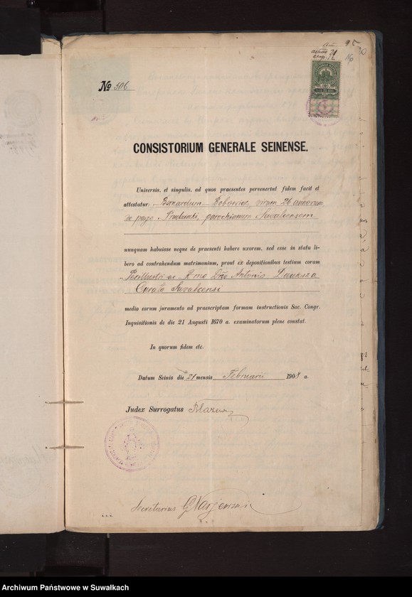 image.from.unit.number "Dokumenty k aktam o brakosočetavšichsja po R.Kat. Prichodu Bakalarževo za 1908 god"