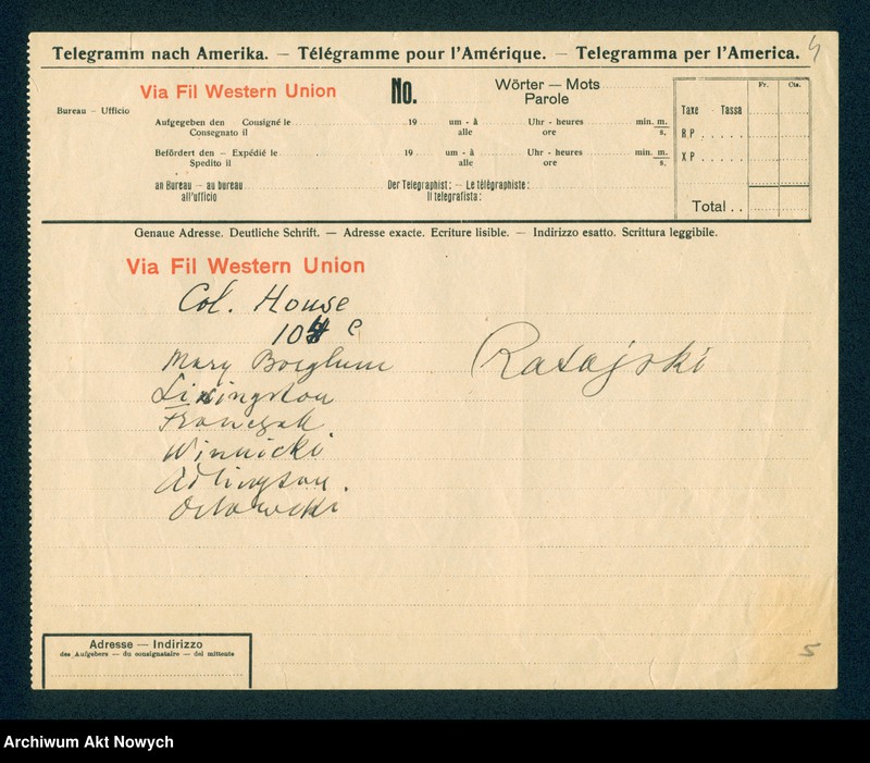image.from.unit.number "Różne osoby - telegramy z życzeniami świątecznymi, imieninowymi, podziękowaniami; spis nazwisk adresatów"