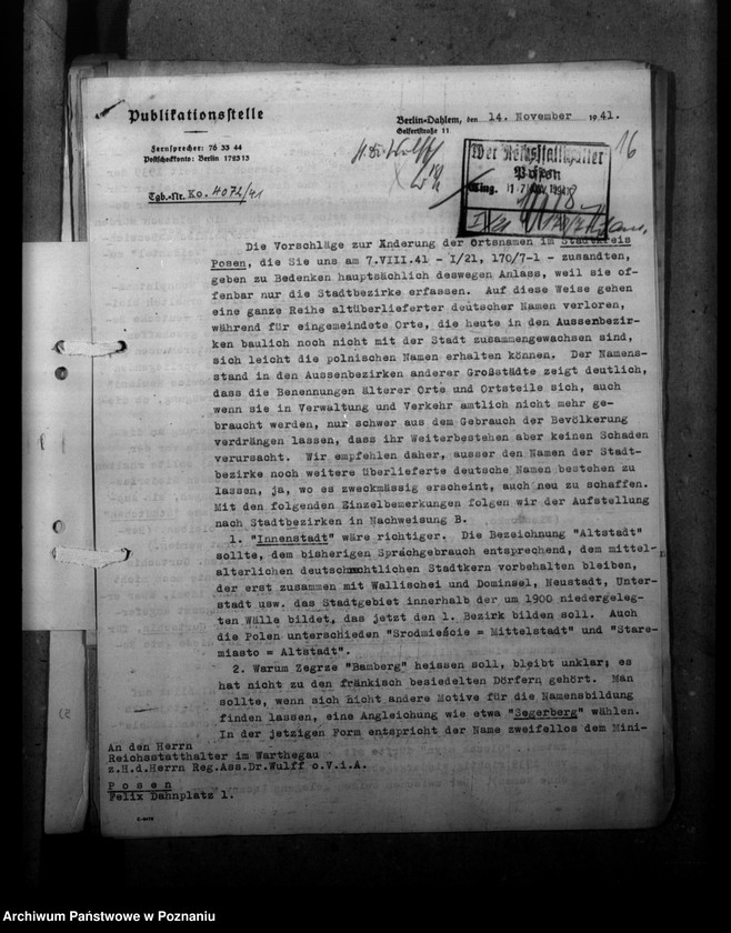Obraz 20 z jednostki "Ortsnamenänderung - Posen- Stadt (miasto Poznań)"