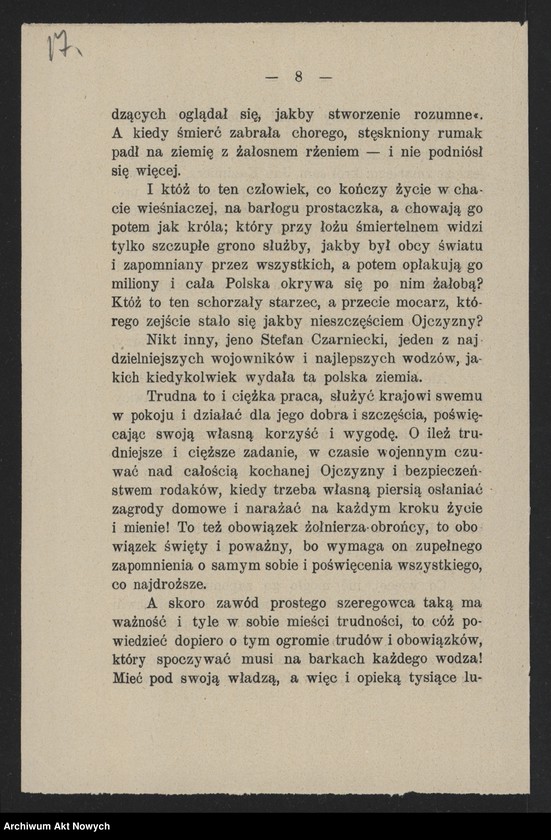 image.from.unit.number "Grochulski Hipolit (proboszcz parafii Czarńca); Załączniki: a) list do Ks. dr T. Pomian-Kruszyńskiego (odpis); b) program i projekt utworzenia Komitetu budowy grobowca i uczczenia pamięci St. Czarnieckiego (maszynopis); c) odpis uroczystości żałobnych ku czci St. Czarnieckiego w 1906 r. odpis z "Jutrzenki"; d) Wiktor Czermak - "O Stefanie Czarnieckim…", Lwów 1909 (broszura); e) wycinek prasowy; L.1"