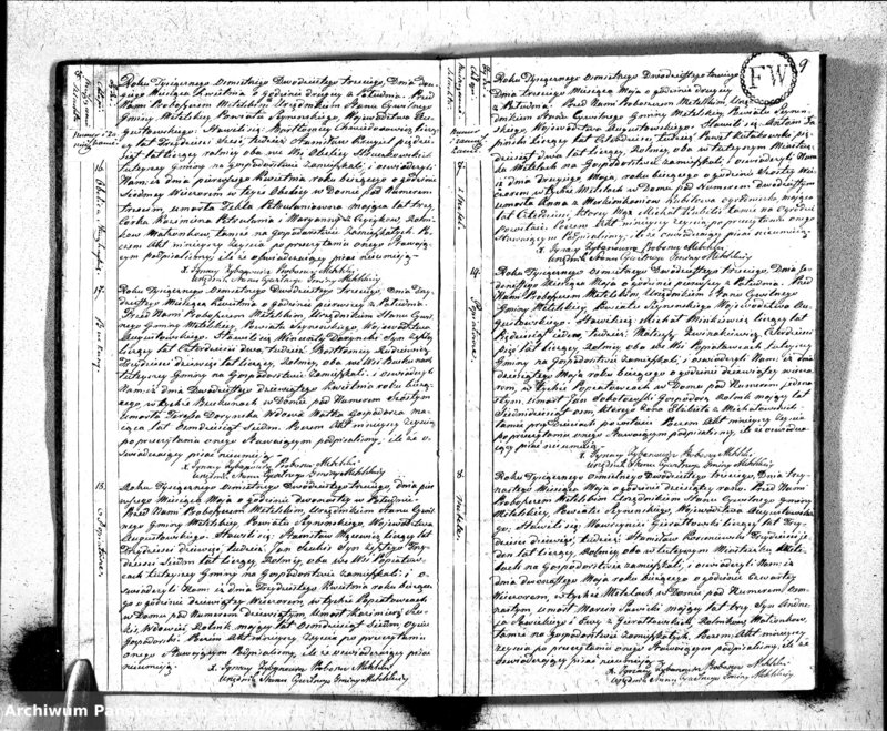 Obraz 7 z jednostki "Księga Aktów Zeyscia Urzędnika Stanu Cywilnego Gminy Metelskiey Pttu Seyneńskiego Woiewództwa Augustowskiego Od dnia 1-o Stycznia Tysiąc Osimset Dwodziestego Trzeciego roku 1823"