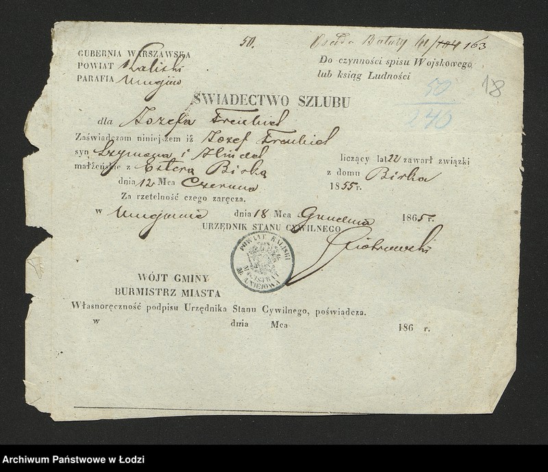 Obraz 20 z jednostki "Dowody metrykalne stałych mieszkańców osady Bałuty nr domu 61"