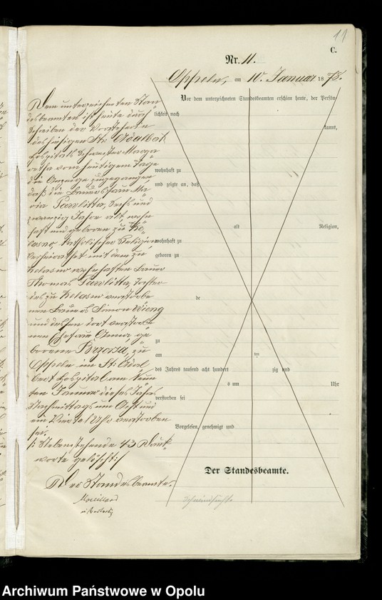 Obraz 14 z jednostki "Urząd Stanu Cywilnego w Opolu 1878 Rejestr zgonów Księga Miejscowa Nr 1 do 376"