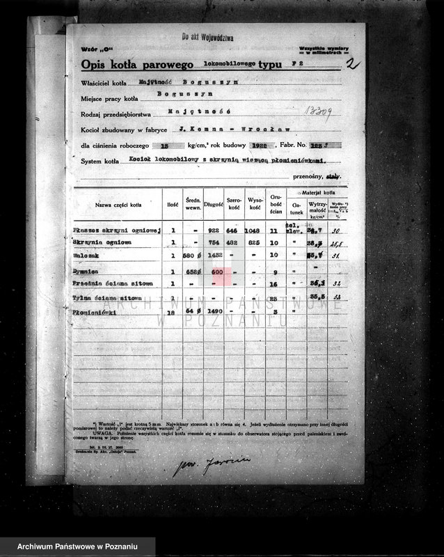 Obraz 6 z jednostki "Gorzelnia rolnicza w Boguszynie pow. jarociński własność Jouanne nr fabr. 173, nr woj. 3726"
