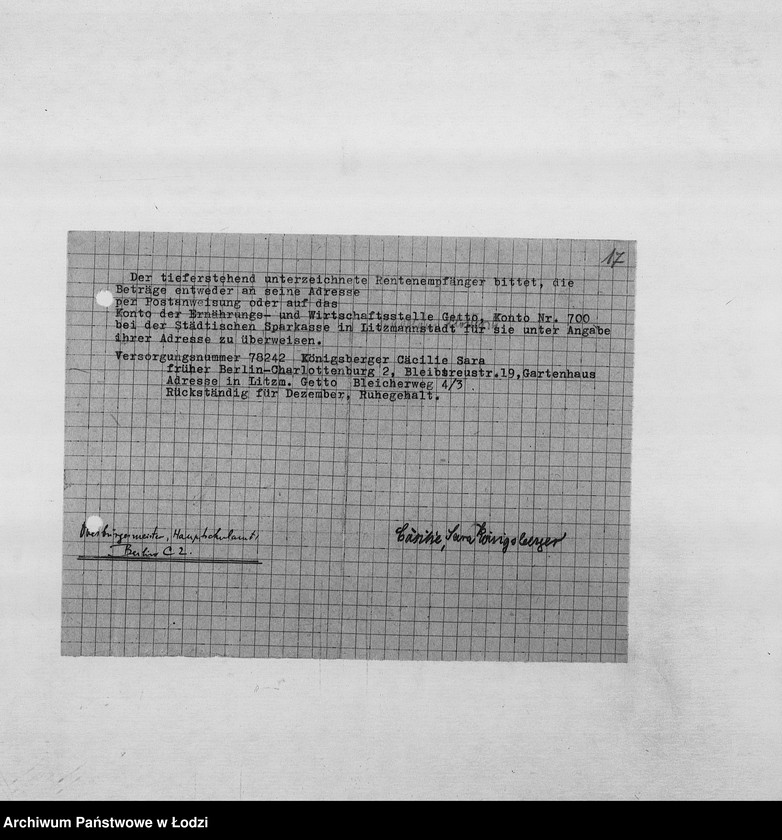 Obraz 20 z jednostki "Banken [Wykazy zagranicznych Żydów wsiedlonych do getta łódzkiego, którym należały się renty od instytucji ubezpieczeniowych oraz banków zachodnich]"