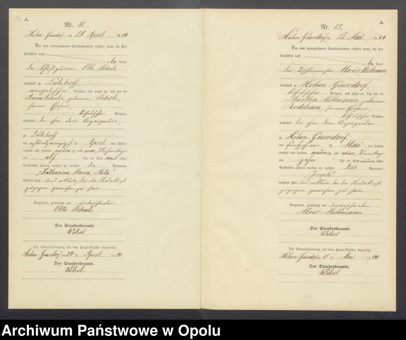 image.from.unit.number "Geburts-Neben-Register Standesamts Hohen-Giersdorf pro 1894"