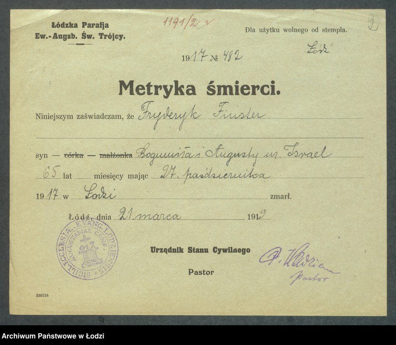 Obraz 4 z jednostki "Dowody metrykalne stałych mieszkańców m. Łodzi nr domu 1191-1192"