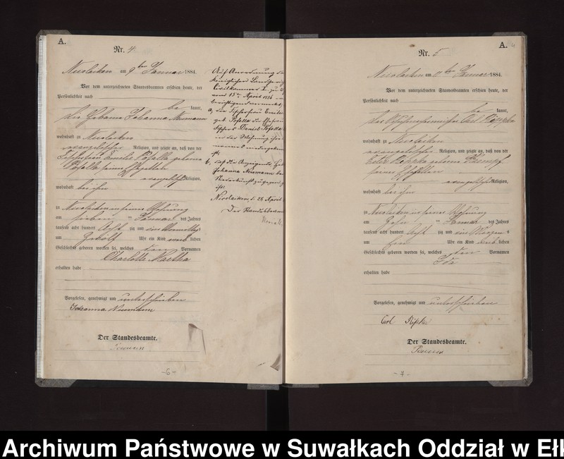 Obraz 7 z jednostki "Geburts-Haupt-Register des Königlichen Preussischen Standes-Amtes Stadt Nicolaiken Kreis Sensburg"