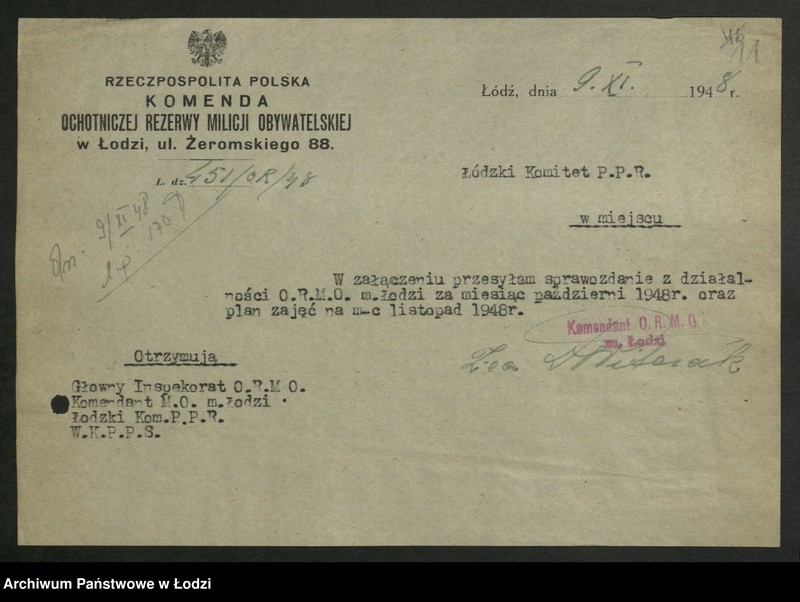 Obraz 12 z jednostki "Ochotnicza Rezerwa Milicji Obywatelskiej; sprawozdania, korespondencja"