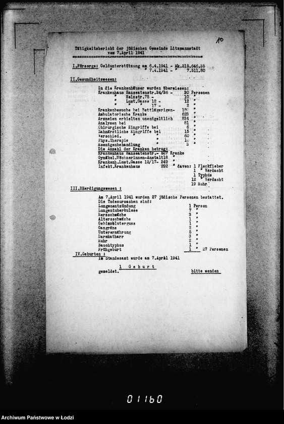 Obraz 14 z jednostki "[Dzienne, tygodniowe i miesięczne sprawozdania Gminy Żydowskiej w Getcie Łódzkim]"