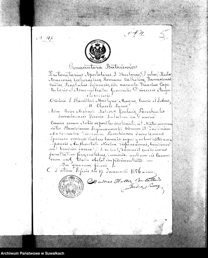 image.from.unit.number "Dowody do Akt Ślubnych z Parafii Suwalskiej 1856 r."