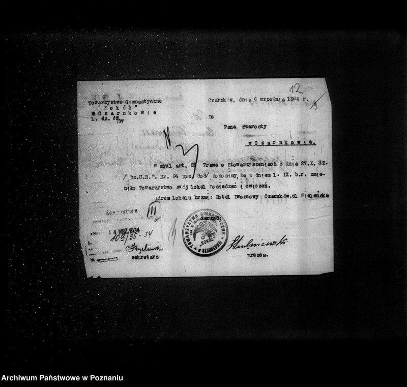 Obraz 16 z jednostki "/Towarzystwo Gimnastyczne Sokół w Czarnkowie - rejestracja/"