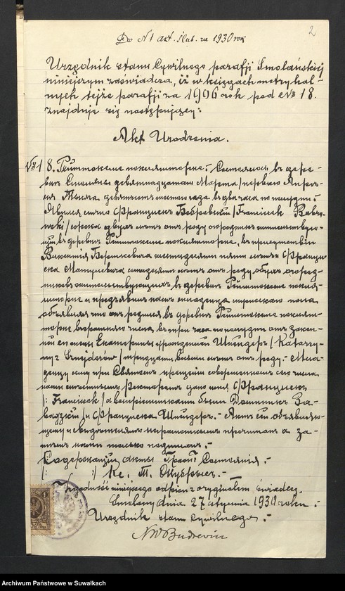 Obraz 4 z jednostki "Aneksa Aktów Ślubnych Rz-Katolickiej par. Wigierskiej za 1930 rok"