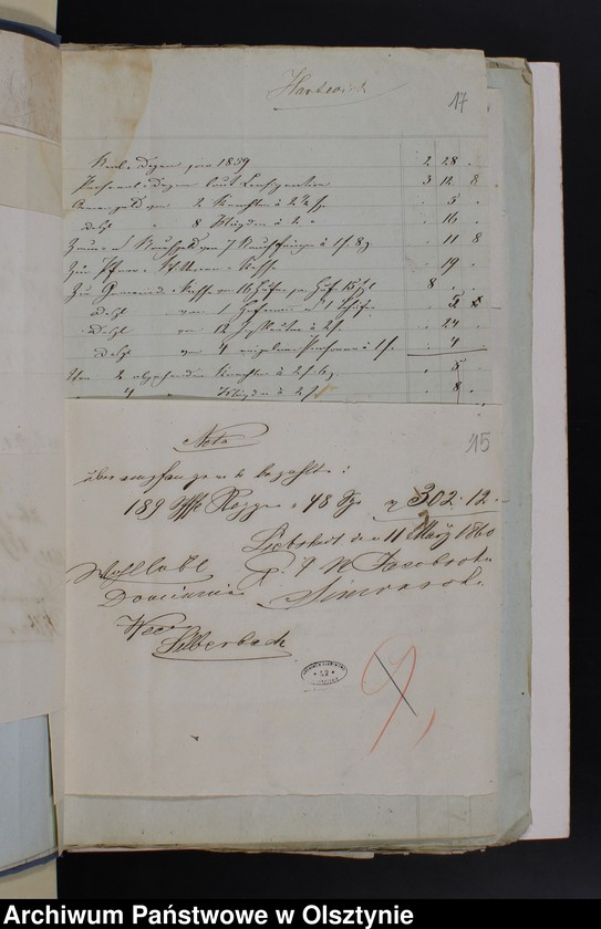 image.from.unit.number "Beläge pro 1859/60 von Geld Rechnung Silberbach"