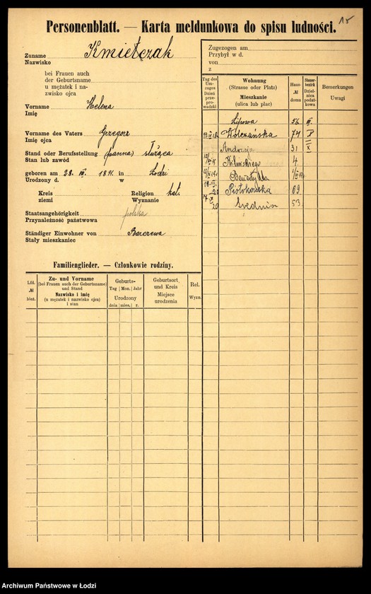 Obraz 17 z jednostki "[Spis ludności Łodzi] Kmiecik - Knittel"