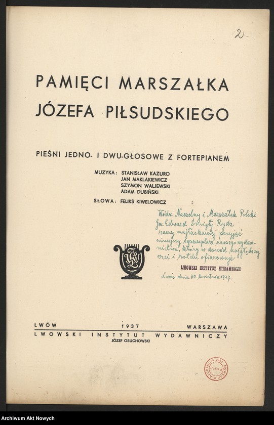 image.from.collection.number "Nuty utworów pochwalnych międzywojnia z partią fortepianu111"