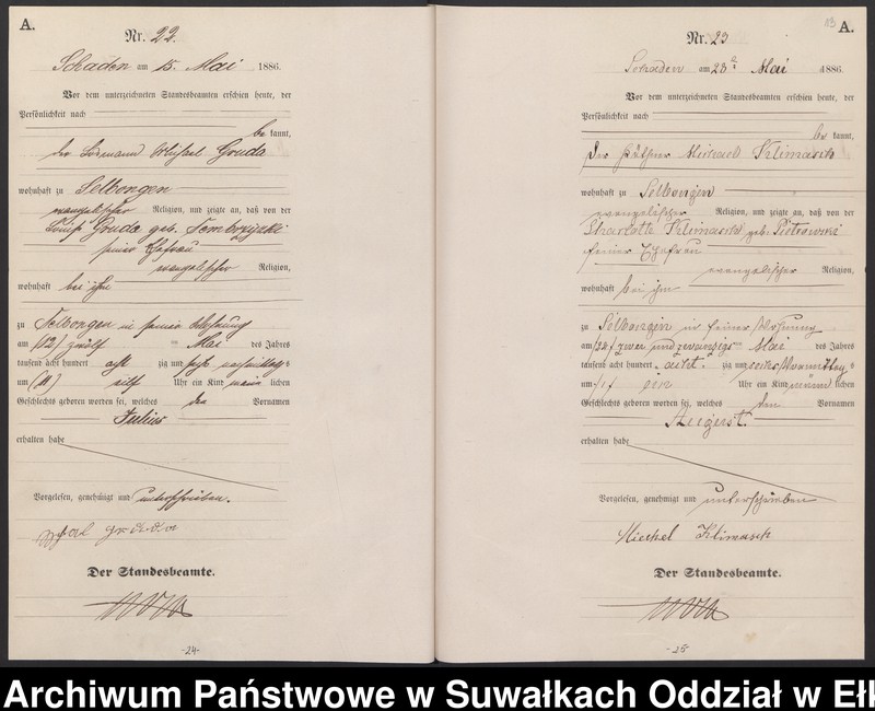 image.from.unit.number "Geburts-Haupt-Register des Königlich Preussischen Standes-Amtes Schaden Kreis Sensburg"