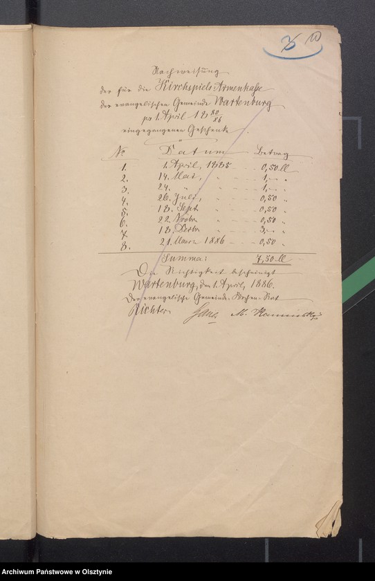 image.from.unit.number "Beläge zur Kirchspiels Armenkasse der evangelischen Gemeinde Wartenburg"