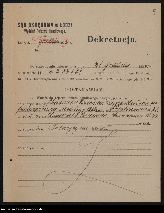 Obraz 7 z jednostki "Chaskiel Kracman- sprzedaż manufaktury"