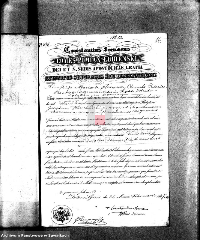 image.from.unit.number "Anneksa do Akt Zaślubionych Parafii Wigierskiej z Roku 1867."