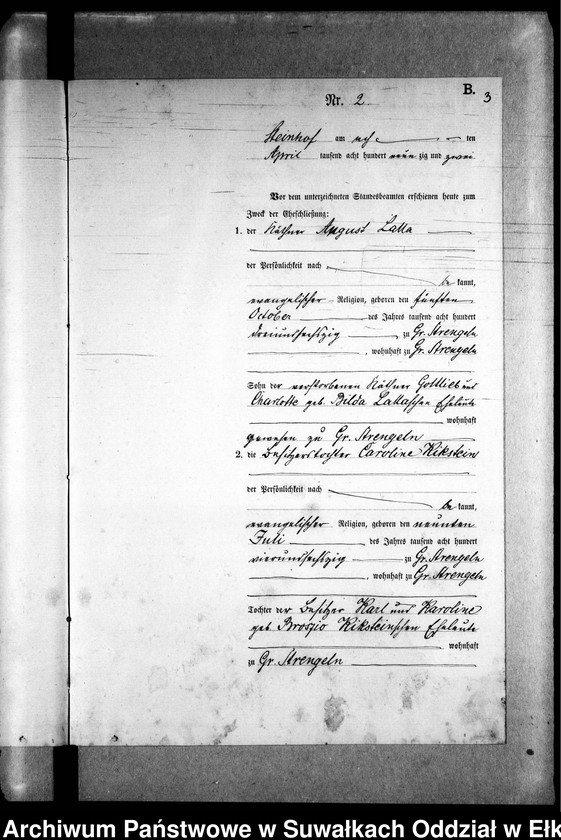 image.from.unit.number "Heiraths-Neben-Register des Preussischen Standes-Amtes Gr. Strengeln Kreis Angerburg"