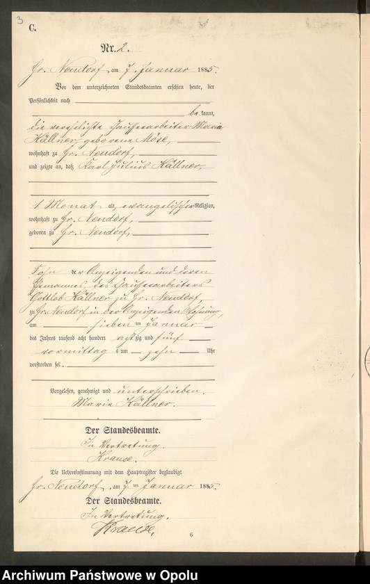 image.from.unit.number "Sterbe-Neben-Register Standes-Amt Gr.[oss] Neudorf 1885"