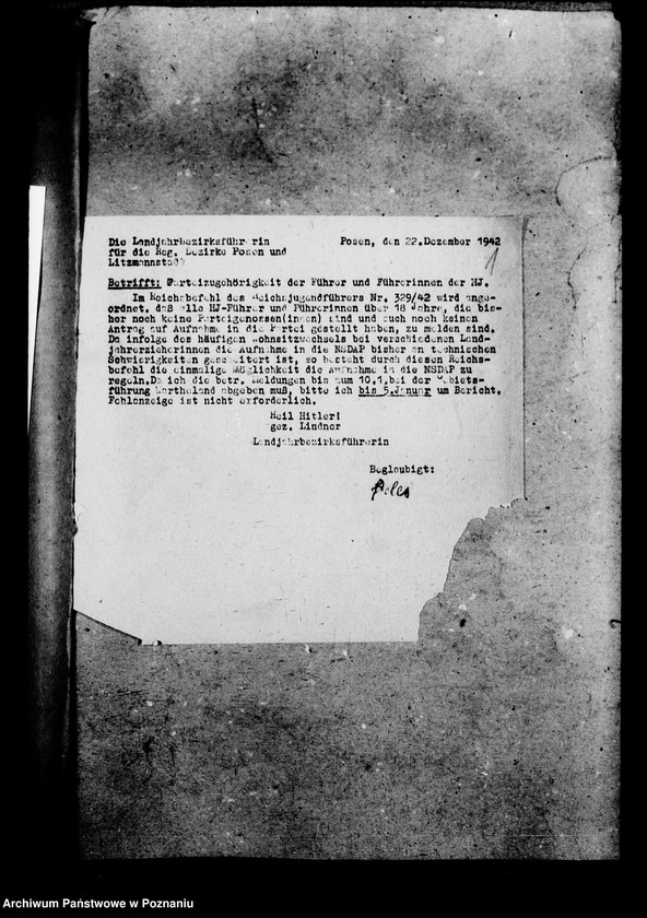 Obraz 5 z jednostki "Aufnahme von Landjahrzieherinnen in die NLDAP"