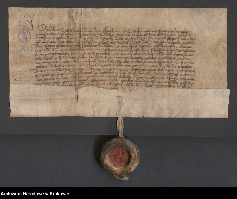 image.from.unit.number "Bolesław zwany Świdrygiełło książę Olgierdowicz przyrzeka dopełnić i dochować warunków poręczenia, które brat jego Władysław II Jagiełło król polski, złożył"