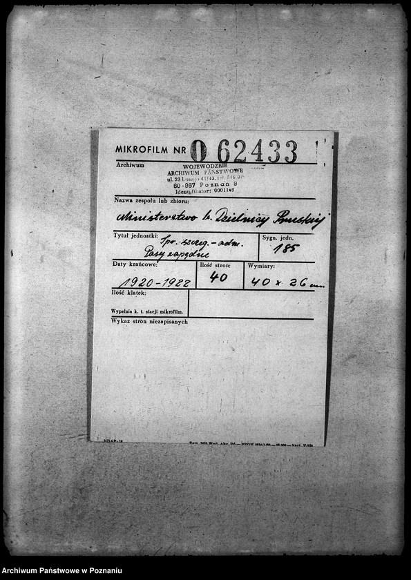 Obraz 2 z jednostki "Sprawy szczegółowo-administracyjne Pasy zapędne"