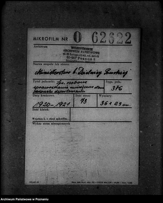 Obraz 2 z jednostki "Sprawy osobowe. Sprawozdania miesięczne stanu personelu departamentu"