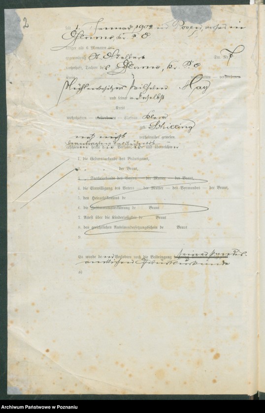 Obraz 4 z jednostki "[Dokumenty dostarczone przez narzeczonych do zawarcia związku małżeńskiego za 1902 rok. Tom IV]"