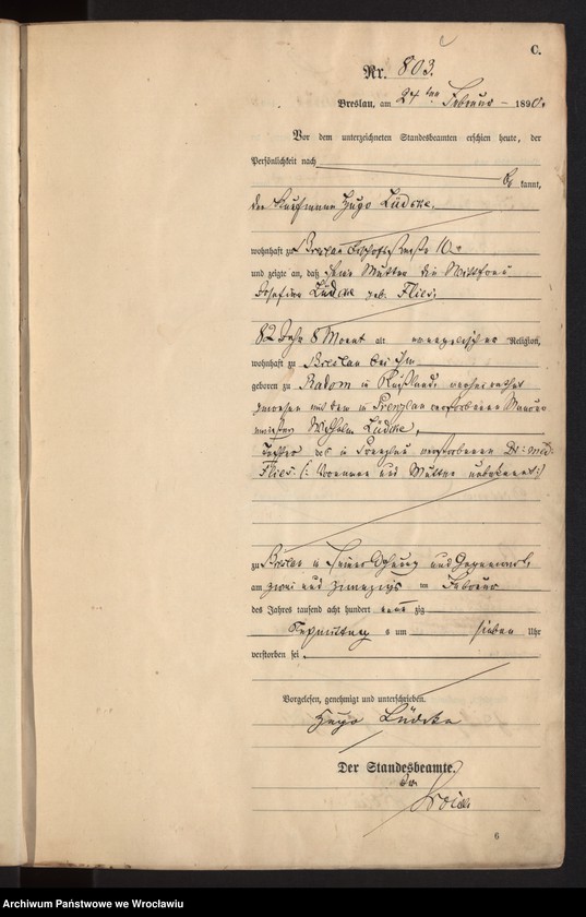 image.from.unit.number "Sterbe-Haupt-Register Breslau I 1890 Band 3"