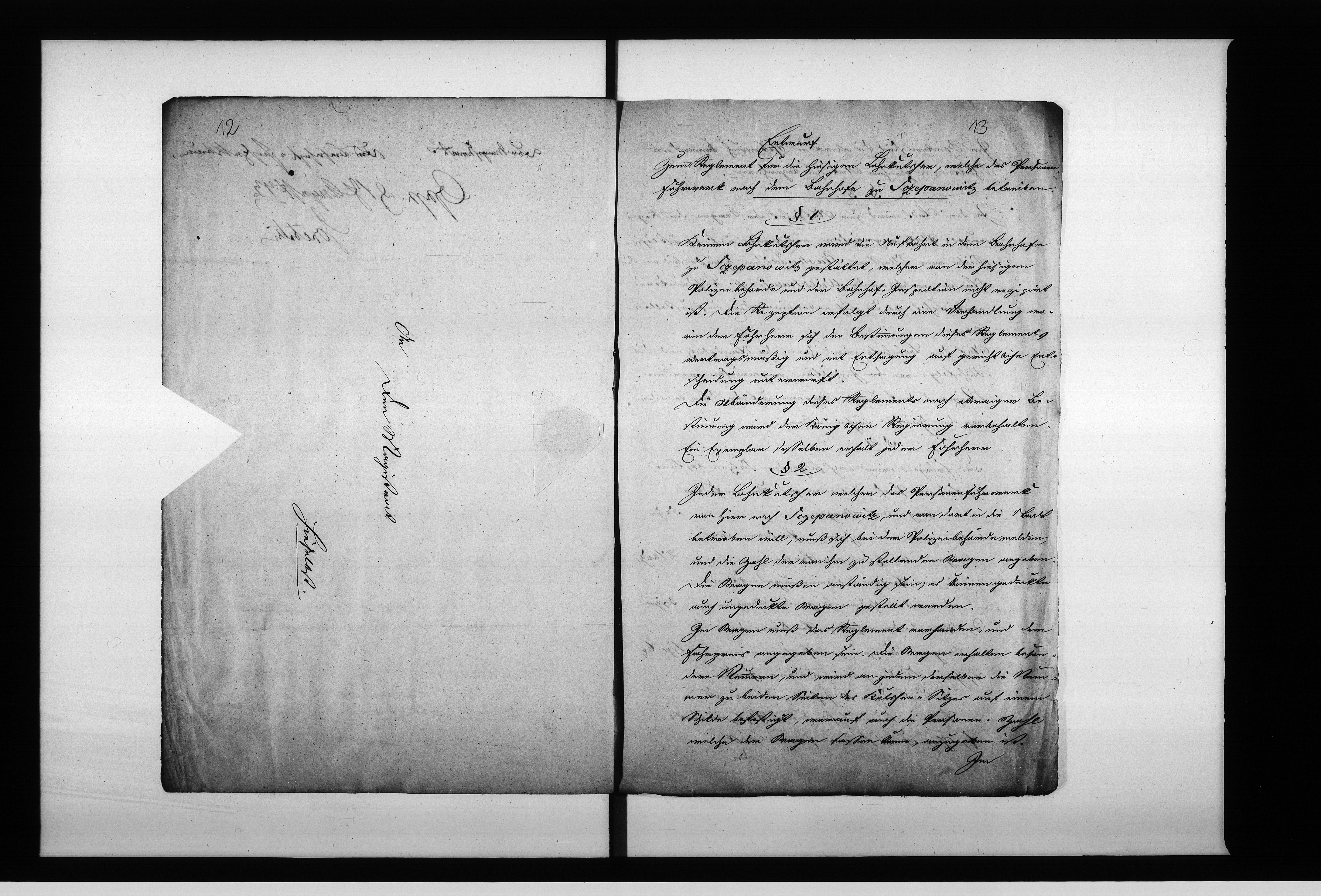 Obraz 13 z jednostki "Acta des Magistrats zu Oppeln betreffend: den Entwurf des Reglements für diejenigen hiesigen Lohnkutscher, welche das Personen Fuhrwerk nach dem Bahnhofe zu Sczepanowitz jetzt zu Oppeln betrieben Vol: I"