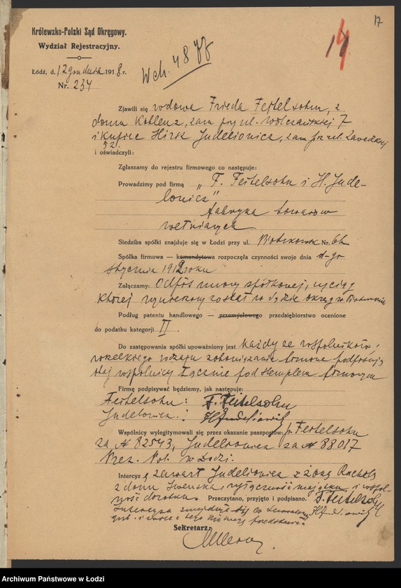 Obraz 19 z jednostki "Frieda Fetelsohn, Hirsz Judelowicz- fabryka towarów wełnianych"